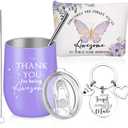 Sieral Thank You Gift for Women 12 oz Stainless Steel Tumbler Thank You Keychain and Canvas Makeup Bag Employee Appreciation Day Gifts for Coworker Staff Secretary Teacher(Butterfly)