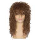 Miss U Hair Long Curly Brown 80s Rocker Wig for Men Women Hair Band Heavy Metal Costume Wig
