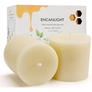 3x3 Inch Pure White Natural Bee Waxs Candles Set of 2,70-95 Hour Long Bees Candles Burning,Unscented Smokeless and Dripless for Home Decor,Wedding, Dinner,Gifts, Ivory