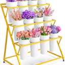 Flower Display Stand with 12 Buckets, Gold Flower Cart with Wheels 3 Layers Metal Flower Bar Stand Moving Flower Stand Florist Bouquet Shelf for Weddings Party Ceremony Indoor Outdoor Garden