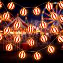 Deekin 30 ft Circus Carnival Party Decorations LED Red and White Striped Balls String Lights Battery Powered Carnival Circus Theme Decor with Extra Bulbs for Birthday Retro 70s Party