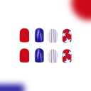 Independence Day Press on Nails Short Square Fake Nails Red Blue False Nails with Star Design Glue on Nails 4th of July Patriotic Stick on Nails Full Cover Acrylic Nails for Women Manicure 24Pcs