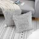 Light Grey Faux Fur Throw Pillow Covers 18x18 Inch Set of 2, Luxury Fluffy Shaggy Plush Cushion Cases for Couch Sofa Bed Living Room Decor, Soft Fuzzy Pillow Covers with Hidden Zipper