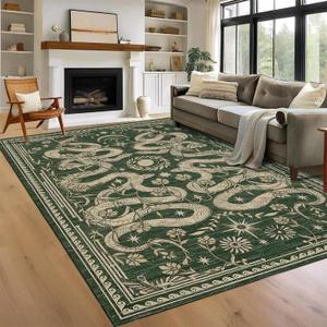 Snake 8x10 Area Rugs for Living Room Washable Non Slip Forest Soft Low-Pile Stain Resistant Thin Large Throw Carpet for Bedroom Dining Room Office Green