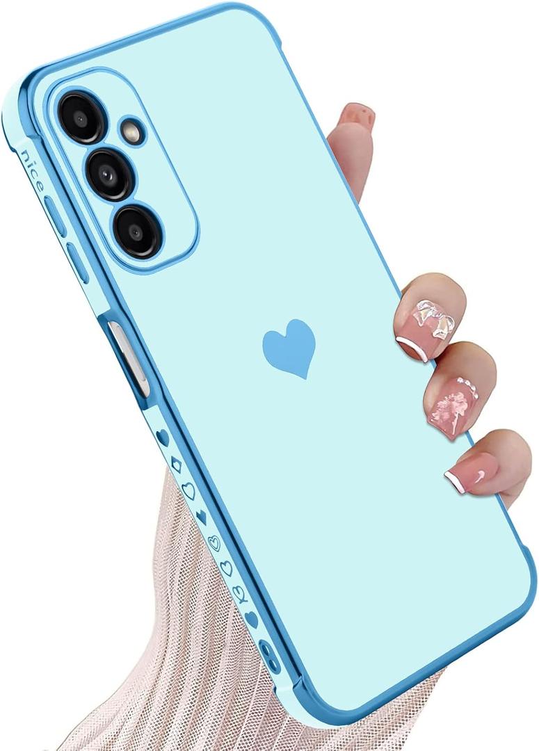 KANGHAR Compatible with Samsung A14 5G Case for Women Girl, Plating Edge Cute Love Heart Soft TPU Bumper with 4 Corners Shockproof Protection Phone Case Cover for Galaxy A14 5G(Blue)