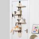 MEWOOFUN Cat Tree Door Mounted Cat Climber, Cat Shelves Cat Ladder with Removable Soft Mat, 4-Levels Over Door Cat Climber for Indoor Cats (Wooden-67.2" H X 23.4" L X 8.4W)