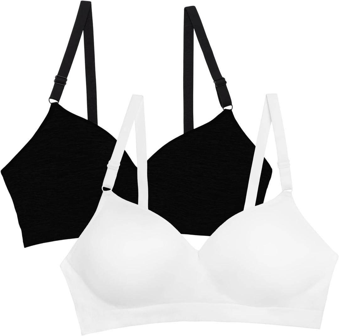 Fruit of the Loom Women's Seamless Wire-Free Push-Up Bra  Soft, Comfortable & Supportive (44B, Black Hue/White 2-pack)