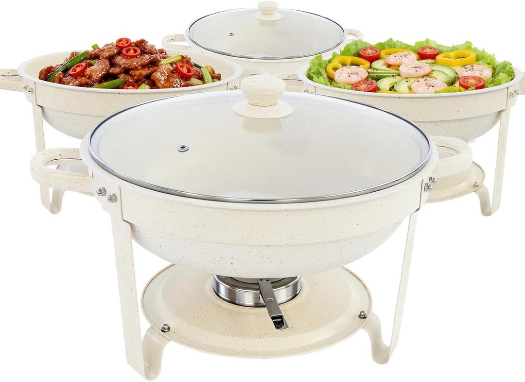 White Chafing Dishes for Buffet, [Game Changer Maifanite-Coated] Round Chafing Dish Buffet Set of 4Pack, Buffet Servers & Warmers, 5QT Food Warmers for Parties Wedding Birthday Catering Church Events