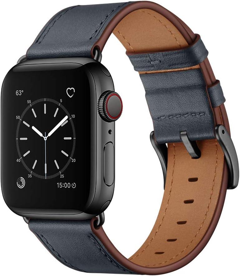 OUHENG Leather Bands Compatible with Apple Watch Band 49mm/46mm/45mm/44mm/42mm, Genuine Leather Strap for iWatch Series 11/10/9/8/7/6/5/4/3/2/1 & Ultra 3/2/1 & SE3 SE2 SE, Dark Gray/Black