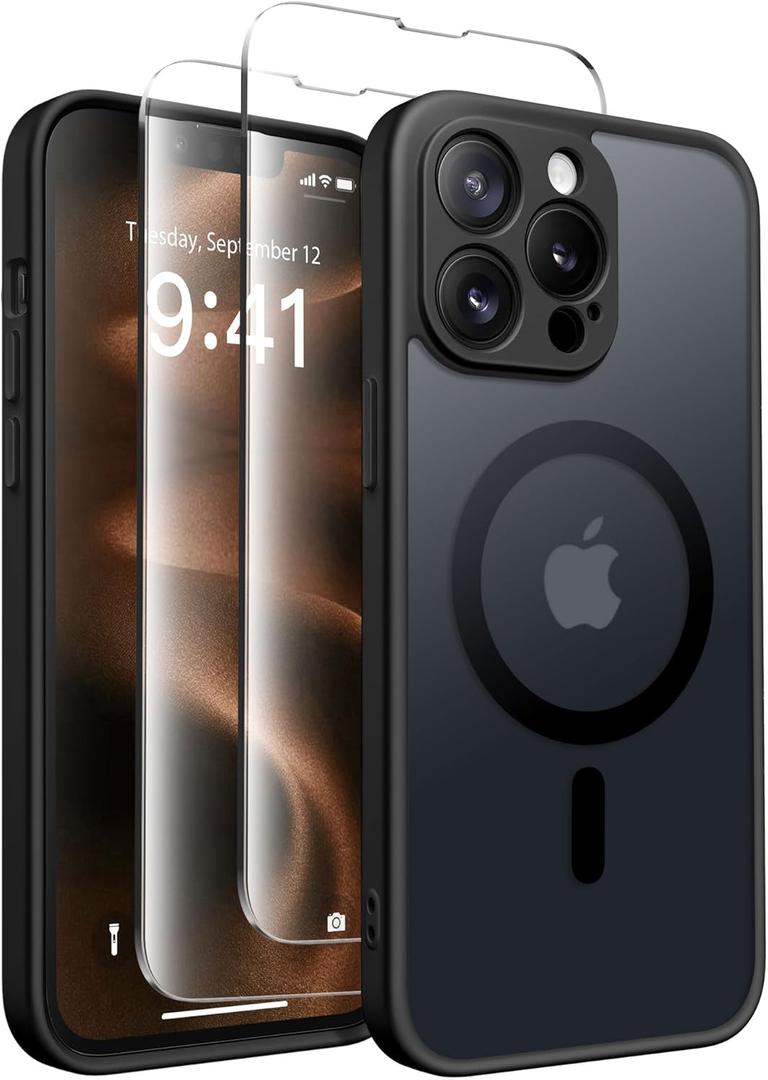 CAPRARO Magnetic for iPhone 13 Pro Case, [Compatible with MagSafe] [Full Camera Protection] Shockproof Protective Slim Translucent Matte Phone Case for iPhone 13 Pro 6.1'', Black