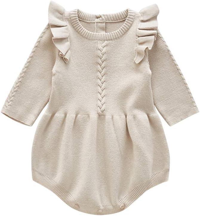 Fall Baby Outfits Baby Sweater Romper Infant Toddler Sweater Bodysuit Photoshoot Outfit Knit Ruffle Long Sleeve Autumn Winter Clothes Newborn Coming Home 1st Birthday Knitwear Apricot 6-12 Months