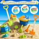 HUITEM Beach Sand Toys for Kids with 20 in Long Beach Shovels, 2 Collapsible Bucket, Sand Castle Building Kit, Sand Molds, Mesh Bag, Travel Sandbox Toys Beach Essentials for Kids Age 3-10