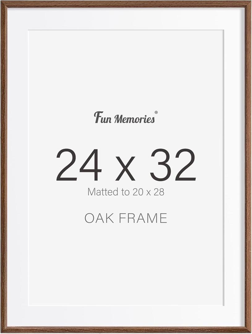 Fun Memories 24x32 Oak Picture Frame for Wall, 24x32 Frame with Matted to 20x28, Solid Wood Picture Frames for Wall Art Photo and Prints (Walnut, 1 Pack)
