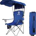 Camping Chair, Oversized Folding Chair with Canopy, Portable Outdoor Chair with Arms, Cup Holder and Carry Bag for Camping, Fishing, Beach, and Sports, Blue