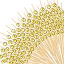 Hushee 300 Pcs Disco Ball Cocktail Picks 4.7 Inch Bamboo Decorative Toothpicks for Appetizers Drinks Fancy Skewers for Party Wedding Bar Restaurant Home Disposable Food Garnish Sticks (Gold)