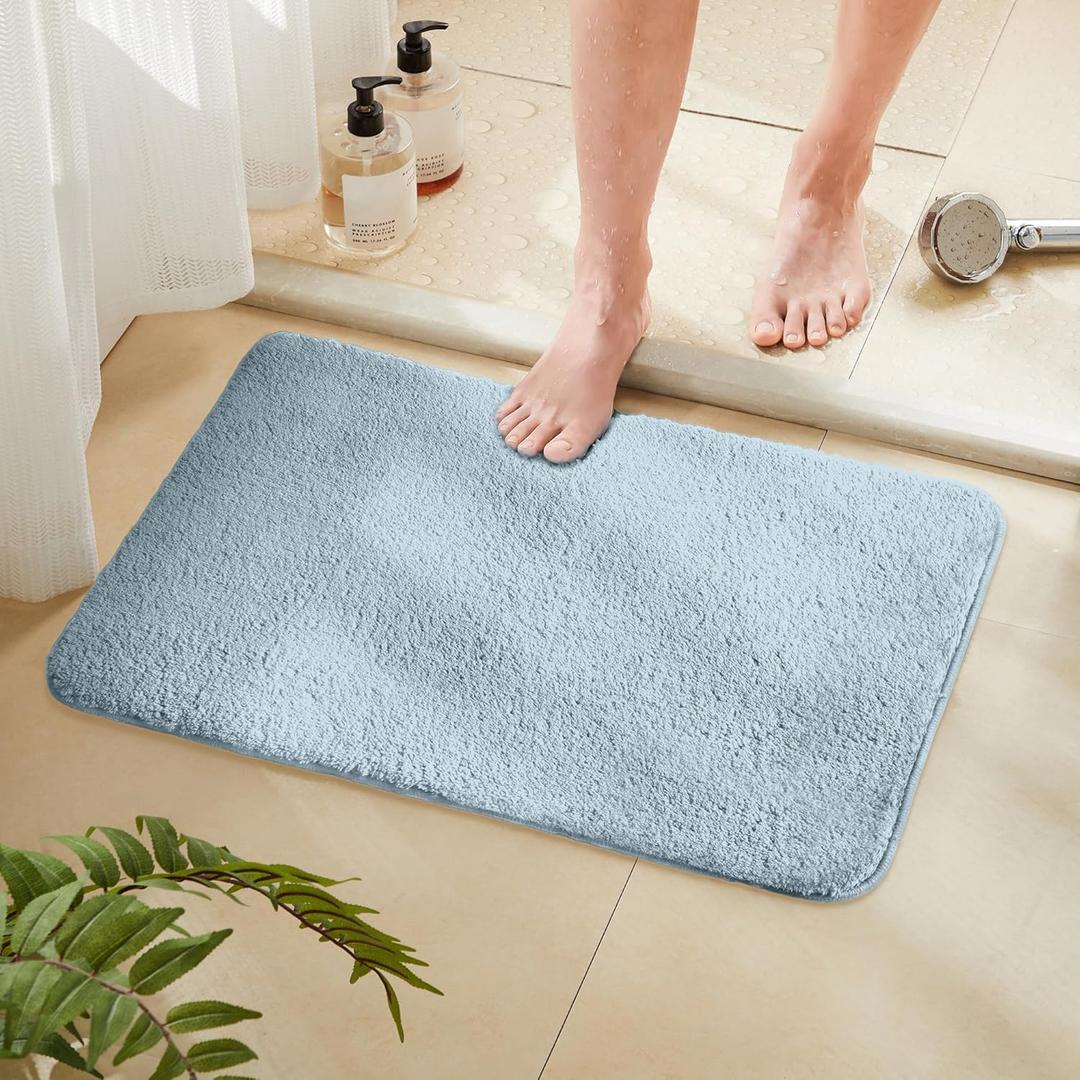 TECHMILLY Super Soft Shaggy Bathroom Rugs, Absorbent Thick Non Slip Microfiber Bath Rugs, Quick Dry Machine Washable Bath Mat for Bathroom Floor, Bathtub and Shower 17"x24" Sky Blue (17'' x 24'', Blizzard Blue)