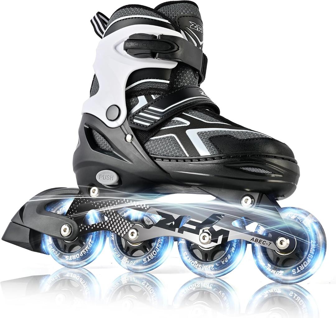 2PM SPORTS Torinx Black Boys Adjustable Inline Skates, Fun Beginner Roller Skates for Kids, Youth, Girls, Men and Women (Black, Large - Youth (4-7 US))