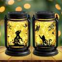 2 Pack Cat Solar Lanterns Outdoor, Cat & Dog Butterfly Vintage Glass Mason Jar, Birthday Mothers Day Gifts for Mom, Grandma, Women, Waterproof Garden Lights for Patio Yard Lawn Tree Decor