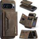 Wallet Case for Google Pixel 9 Pro XL, DG.MING Premium Leather Shockproof Protective Phone Case Back Cover Magnetic Detachable with Trifold Wallet Card Holder Slots Kickstand (Coffee)