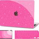 G JGOO Compatible with MacBook Air 13 inch Case 2022 2021 2020 2019 2018 Release M1 A2337 A2179 A1932 Touch ID, Glitter Plastic Hard Shell Case + Keyboard Cover + Screen Protector, Sparkly Hot Pink