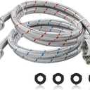 AMI PARTS 4ft Premium Burst-Proof Stainless Steel Washing Machine Hoses With 90 Degree Elbow - Suitable for All Washers - Red and Blue Striped Water Connection Inlet Supply Lines (2 Pack)