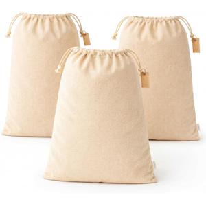 LEAFICO Reusable Produce Storage Bags - XX-Large 19x23 3 Pack - Breathable Muslin Fabric Sacks with Drawstrings Dust-Proof Travel Cotton Bags for Laundry, Clothes, Purses