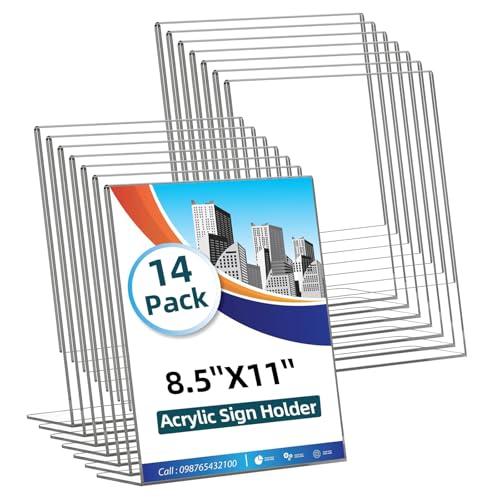 11 Pack Acrylic Sign Holder 8.5x11 Inches, Clear Tabletop Plastic Paper Display Stand, L-Shape Vertical Menu Holder Stand, Photo Picture Frame Flyer Display Stand for Restaurants, Store,Office Desktop