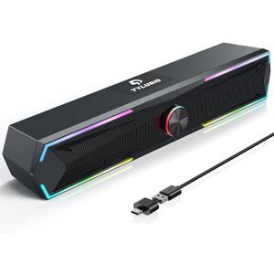 Bluetooth Computer Speakers for Desktop with Clear Sound, Flowing LED Computer Speaker for Desktop Laptop Monitor, Bluetooth & USB Input Black