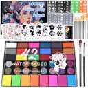 42 Colors Face Painting Kit for Kids, Professional Water Activated FacePaint Makeup Kit with Stencils, Gem Stickers, Brushes for Carnivals, Theme Parties, Festivals, Halloween Cospaly