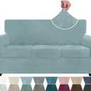 ZNSAYOTX Luxury Velvet Couch Cover 4 Piece (72"-92") Stretch Sofa Covers for 3 Cushion Couch Thick Soft Sofa Slipcover with Non Slip Strap, Dog Pet Friendly Nice Furniture Protector (Stone Blue)
