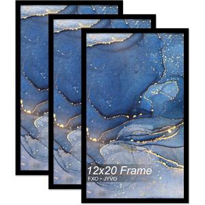 12x20 Picture Frame Set of 3, Black Frame for 12 x 20 Inch Picture Poster Photo, Light Weight and High Transparent 12 by 20 Frame for Wall - 3 Pack/Black/12 x20