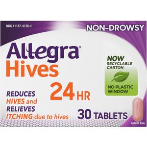 Allegra Hives Antihistamine 24-Hour Tablets, Non-Drowsy Hive Reduction and Hive Itch Relief, 180 mg Fexofenadine HCI, 30-Count, Best By: 3/2027