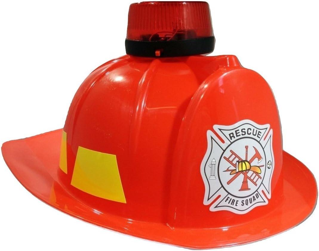 Fire Chief Fireman Fighter Helmet Red Hat with Siren Light Costume
