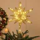 15 Inch Christmas Tree Star Topper with 60 LED Timer Lights & Remote, 18-Point USB Powered Lighted Gold Moravian Star Tree Topper for Indoor Holiday Party Xmas Tree Decoration