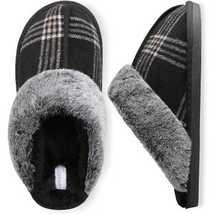 Besroad Mens Slippers Memory Foam House Slippers Warm Fuzzy Bedroom Slide House Shoes Indoor Outdoor Scuff size XL