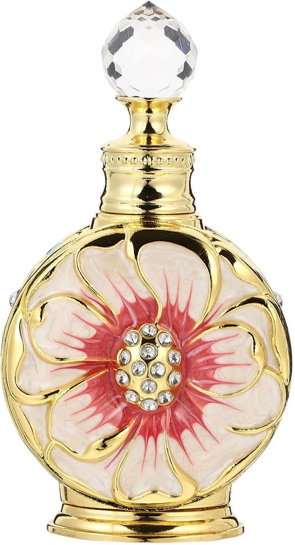 Healifty Creative Essential Oil Bottle 1.76 Inch Glass Refillable Perfume Container with Rose Design for Travel Cosmetic Storage and Home Decoration