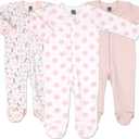 The Peanutshell Baby Sleepers for Girls Set of 3 - Soft Cotton Footed Pajamas for Newborns, Infants & Toddlers - Flower