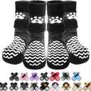 PUPTECK Anti Slip Dog Socks 2 Pairs with Double Grippers for Hardwood Floors, Shoes for Hot/Cold Pavement, Boots & Paws Protectors to Prevent Licking, Traction Booties for Senior Small Dogs