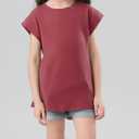 Girls Cap Sleeve T Shirts Kids Summer Crewneck Solid Tops Tees 5-14 Years (Red)