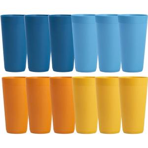 US Acrylic Newport 32 ounce Unbreakable Plastic Stackable Iced-Tea Tumblers in 4 Sunrise Colors | Set of 12 Drinking Cups | Reusable, BPA-free, Made in the USA, Top-rack Dishwasher and Microwave Safe