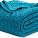 Bedsure Gentlesoft 100% Cotton Blanket King Size for Bed - Breathable and Soft for Spring Summer, Thick Cozy Waffle Weave Blanket Gifts for Women, Teal, 104x90 inches