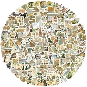 200pcs Vintage Stickers, Scrapbook Aesthetic Sticker Pack for Adults, Waterproof Retro Design Vinyl Decals for Water Bottle, Laptop, Journal, Luggage