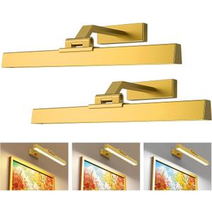 Afyuol Picture Lights for Wall, Battery Operated Picture Light 16in Art Light CCT Dimmable Recharging Battery Wall Light with Remote Control for Living Room Gallery Gold 2PCS