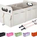 Trunk Organizer For Suv & Sedan, Car Organizers and Storage, Waterproof Collapsible & Adjustable Straps,75L Sturdy Car Organization for Car Accessories, Tools,Sundries,2-3 Compartment Beige