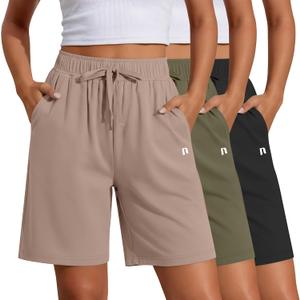 Neer 3 Pack Women's Quick Dry Shorts Women Drawstring High Waisted Bermuda Athletic Shorts with Pockets (Black, XL)
