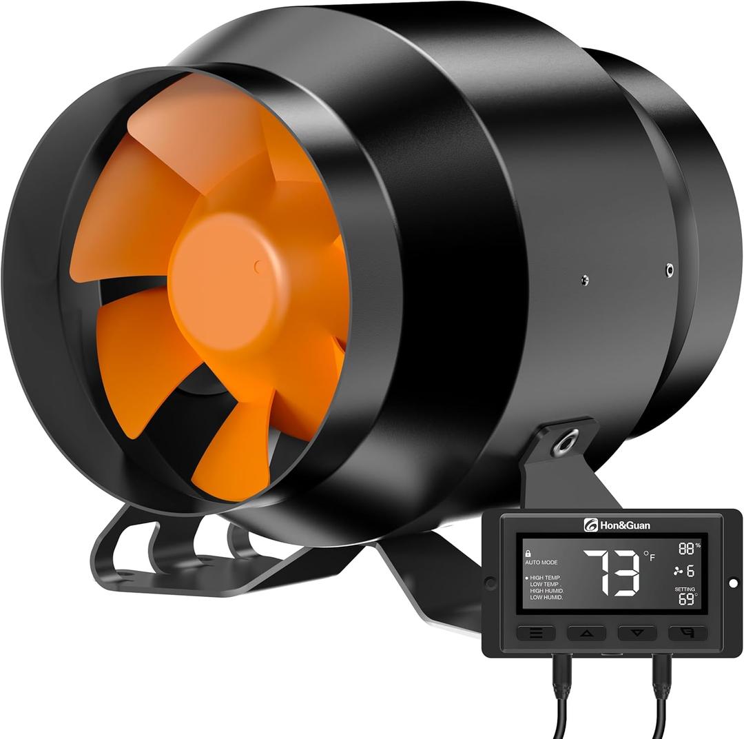 Hon&Guan PRO 4 Inch Inline Duct Fan - 212 CFM with Quiet EC Motor & Temperature Humidity Smart Controller, Ventilation Exhaust Fan for Heating Cooling, Grow Tents, Hydroponics (Black&Orange)