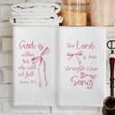 Coquette Pink Bow Christian Kitchen Towels Set of 2, Christian Gifts for Women Girls, Bible Verse Scripture Dorm Room Preppy Bow Decoration Tea Towels Kitchen Hand Towels 16x24 Inch