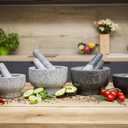ChefSofi Mortar and Pestle Set - 6 Inch - 2 Cup Capacity - Unpolished Heavy Granite for Enhanced Performance and Organic Appearance - Included: Anti-Scratch Protector