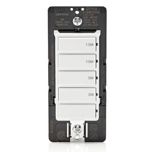 Leviton Countdown Timer Switch for bathroom fan and household lights, 2-5-10-15 min, No Neutral Required, Single Pole, 15A, 1/2 HP/9.8A Fan/Motor, DT115-1LW, White