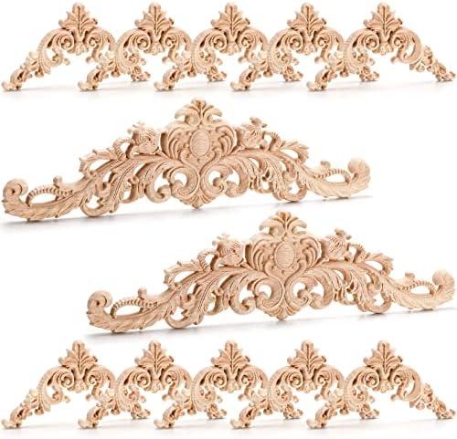 Coloch 12 Pieces Wood Appliques Onlays, Decorative Wooden Applique Trim Carved Unpainted DIY Onlay for Bed, Door, Cabinet, Dresser, Wardrobe, Furniture Decoration, 2 Sizes